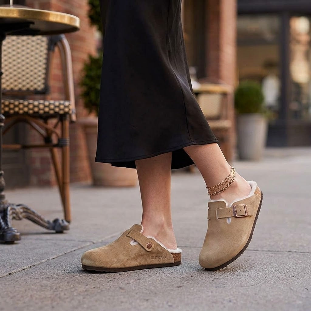 Fur-lined Suede Clogs by Eleganz