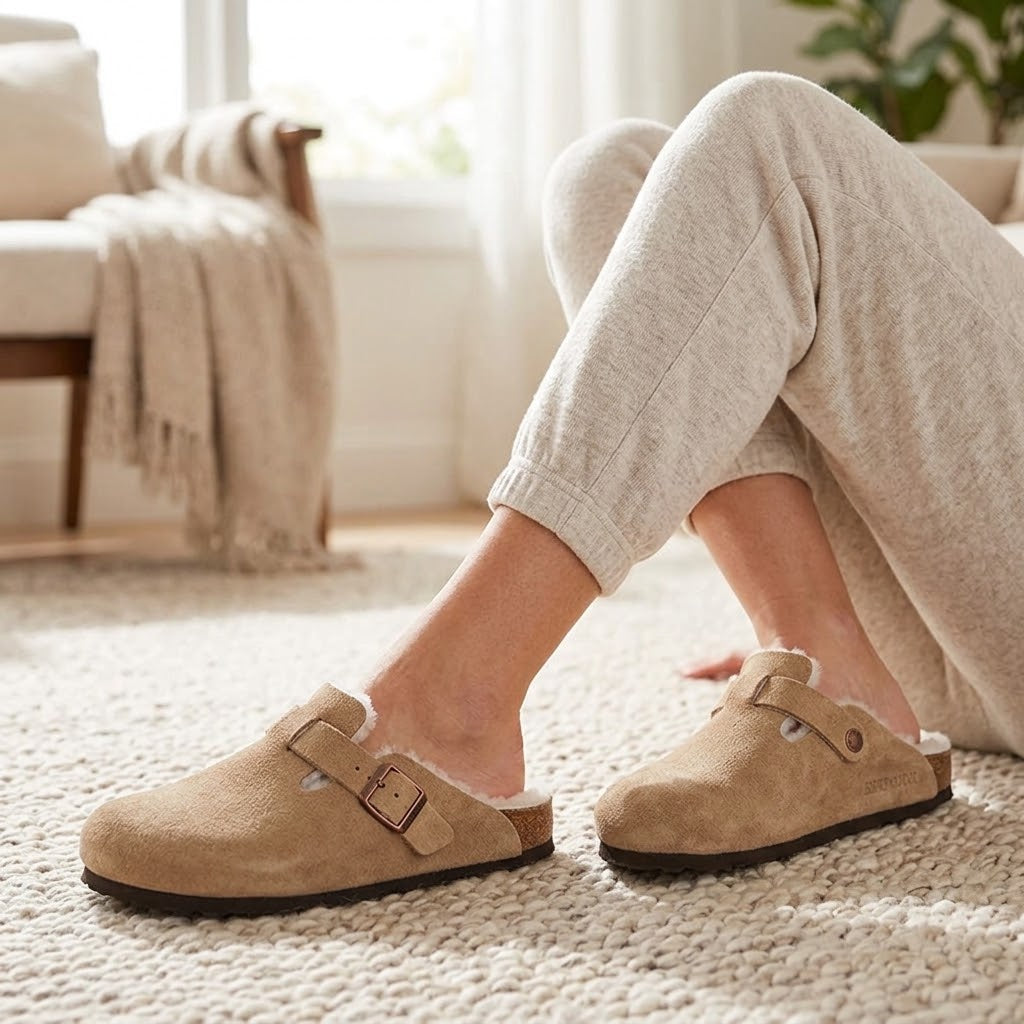Fur-lined Suede Clogs by Eleganz