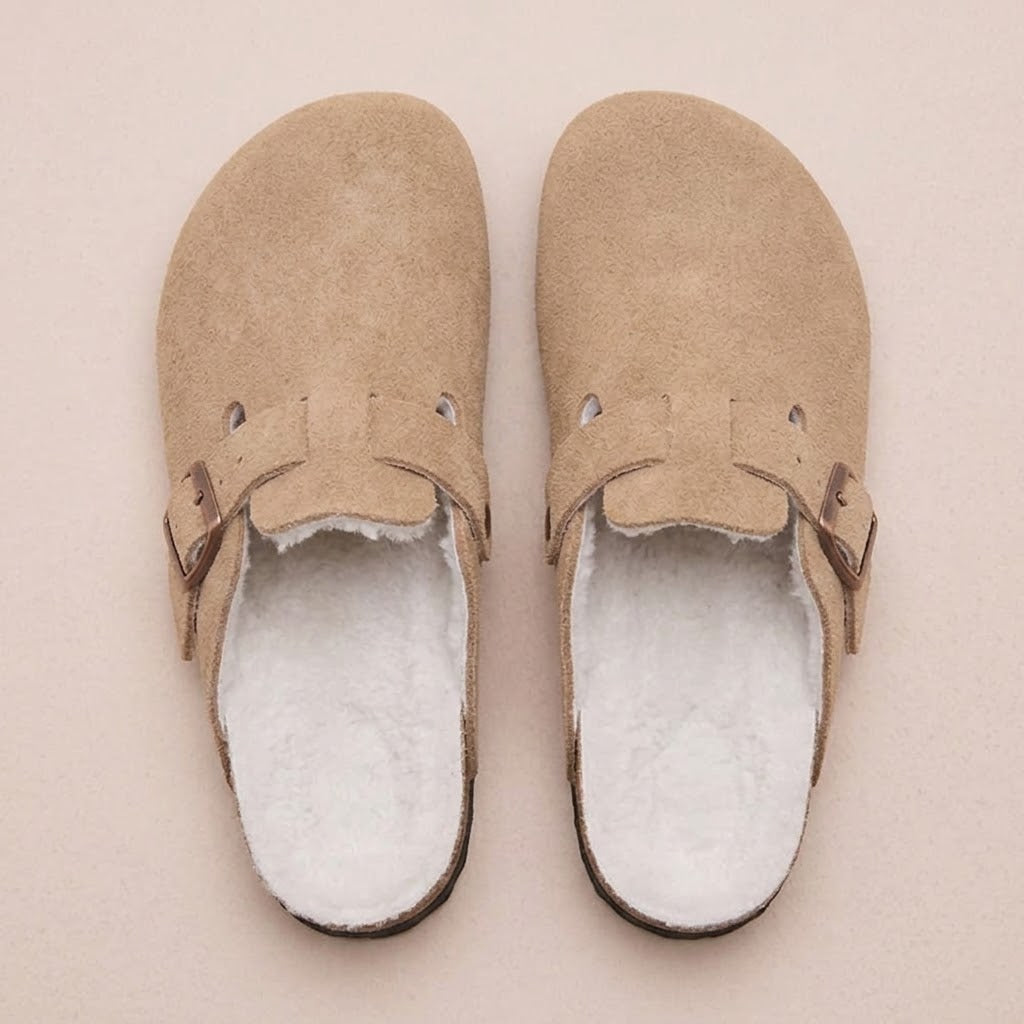 Fur-lined Suede Clogs by Eleganz